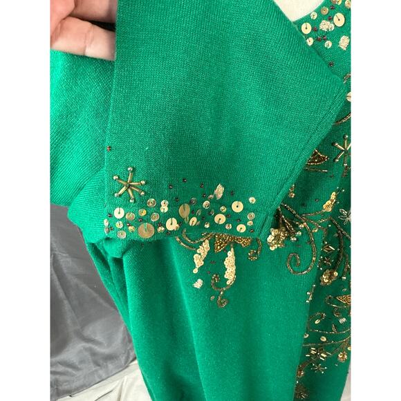 Emerald Green with Gold Sequined Embellishment Christmas Sweater Sz1XL - Picture 3 of 5